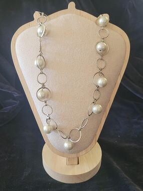 Silver Pearl Link Toggle Necklace - Women Jewelry